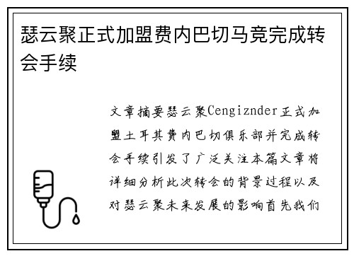 瑟云聚正式加盟费内巴切马竞完成转会手续